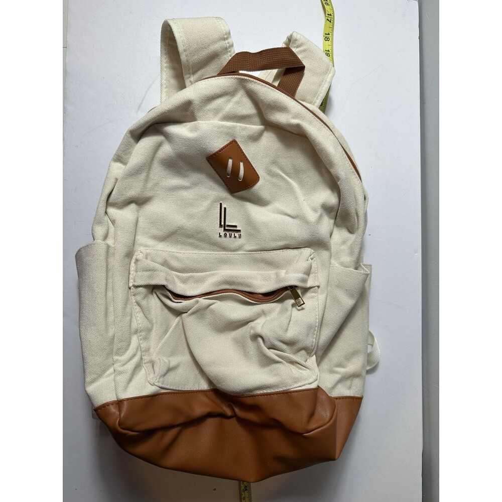 LOULU BACKPACK - Large Canvas And Tan Vegan Leather - Picture 2 of 4